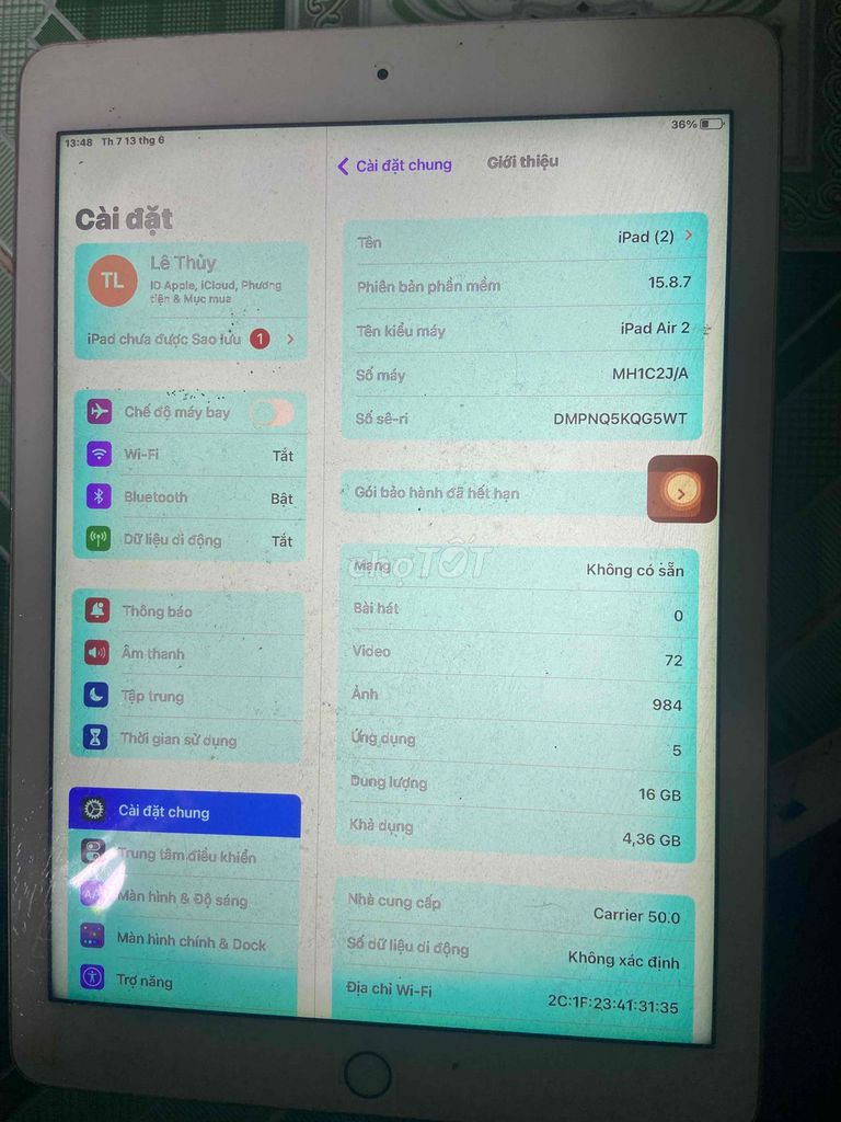 Apple iPad Air 2 16GB Vàng. Mua bán Máy tính bảng tại Thành phố Tân An Long An được đăng bởi abc hình 1