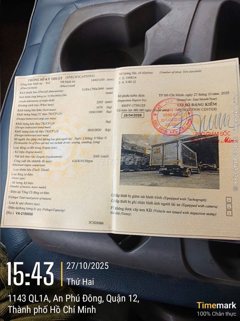 KIA 1T ĐỜI 2003. XE MỚI ĐĂNG KIỂM. Mua bán Xe tải, xe ben tại Quận 12 Tp Hồ Chí Minh được đăng bởi Minh Canh hình 5