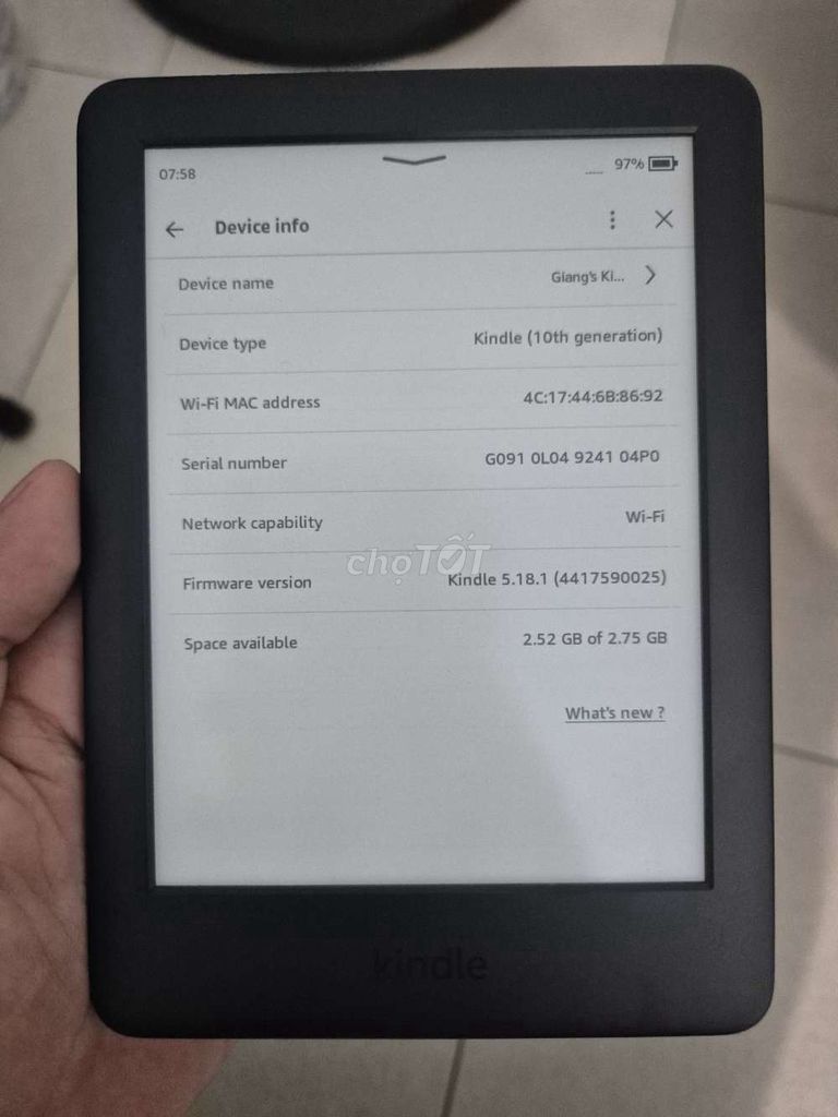 Máy đọc sách Amazon Kindle Basic 10th 4GB Đen. Mua bán Máy tính bảng tại Quận Cầu Giấy Hà Nội được đăng bởi Văn Giang hình 1