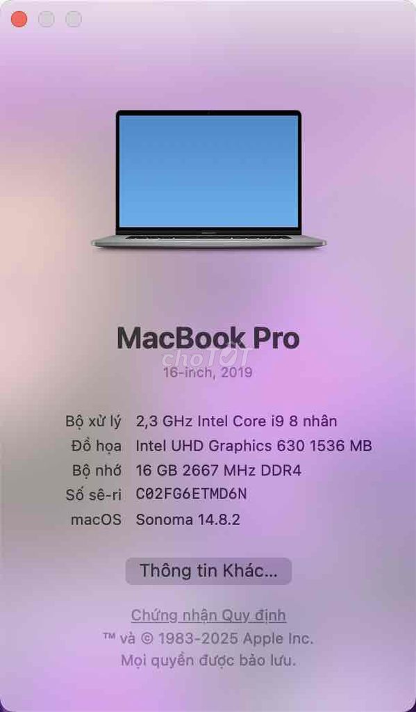 Apple Macbook Pro 2019 i9 16 inch 16GB/1TB. Mua bán Laptop tại Quận Nam Từ Liêm Hà Nội được đăng bởi Nguyễn Hồng Hải hình 1