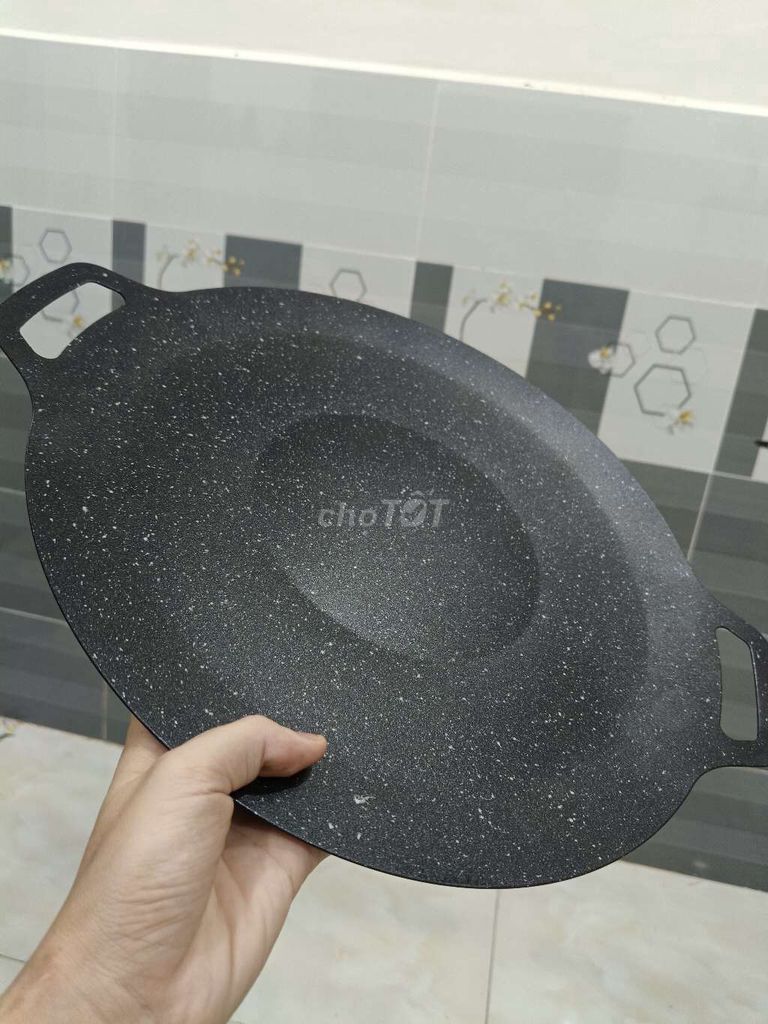 Chảo gang nướng chống dính 34cm (2 quai)