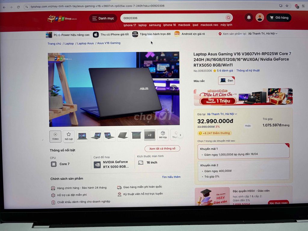 Asus Gaming V16 Core 7 16 inch 16GB/512GB. Mua bán Laptop tại Huyện Thanh Trì Hà Nội được đăng bởi Đoàn Xuân Tùng hình 1