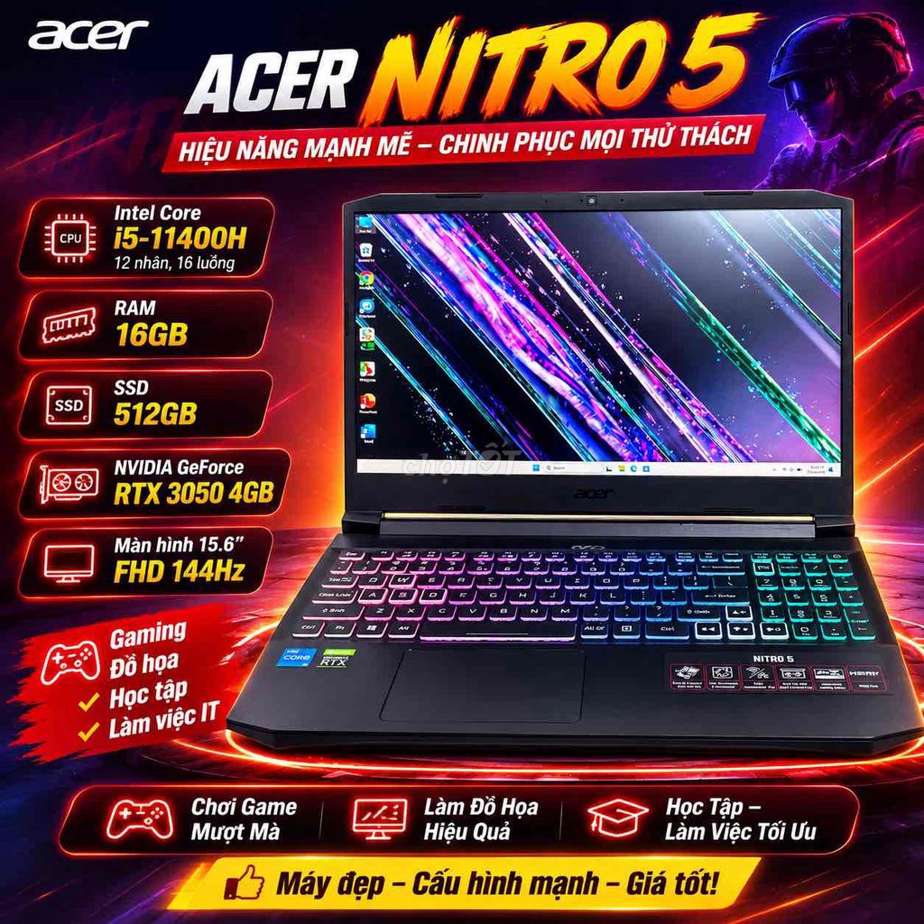 Acer Nitro 5 i5-11400H 16GB/512GB RTX 3050. Mua bán Laptop tại Thành phố Buôn Ma Thuột Đắk Lắk được đăng bởi HD Store  hình 1