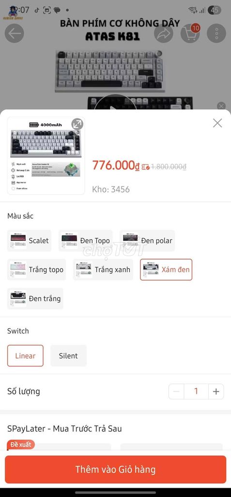 Bàn phím cơ ATAS K81 Mới. Mua bán Phụ kiện (Màn hình, Chuột...) tại Quận 3 Tp Hồ Chí Minh được đăng bởi Thanh Phương  hình 1
