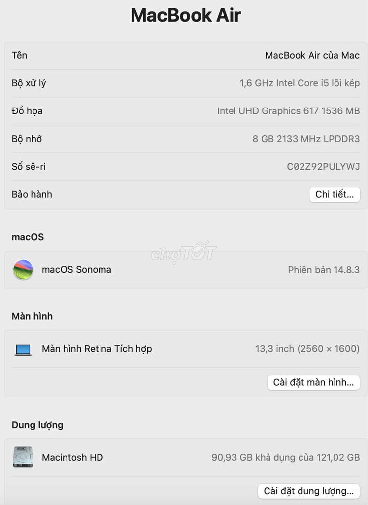 Apple MacBook Air 2019 i5 13 inch 8GB/128GB. Mua bán Laptop tại Quận Phú Nhuận Tp Hồ Chí Minh được đăng bởi Nhật Quang Nguyễn hình 1