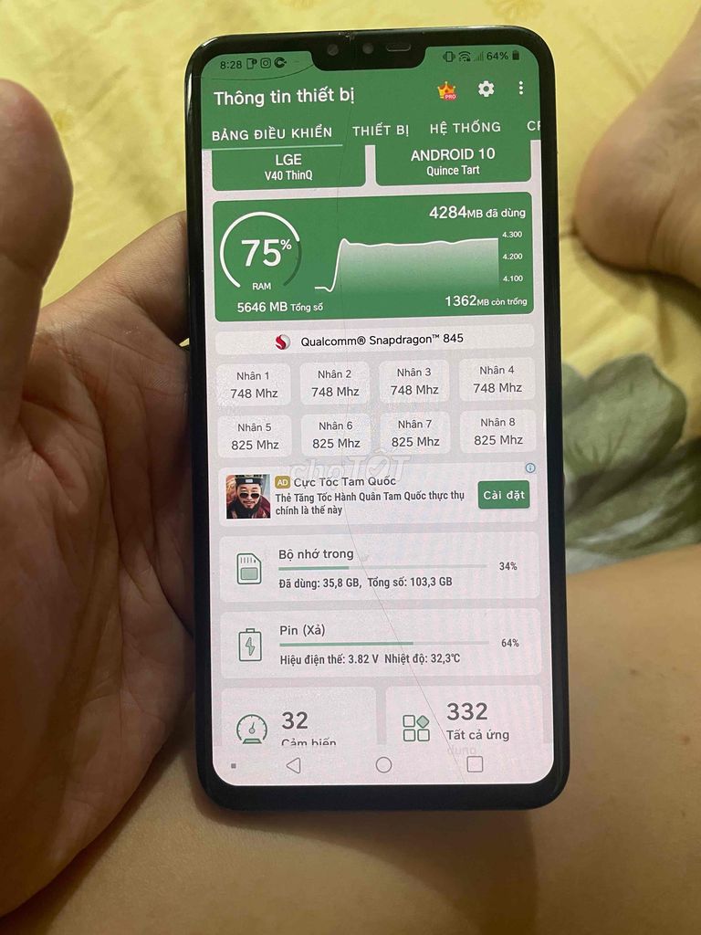 LG V40 ThinQ cũ, có vết nứt dài nhẹ ở màn hình.. Mua bán Điện thoại tại Quận Gò Vấp Tp Hồ Chí Minh được đăng bởi Phi Long hình 1