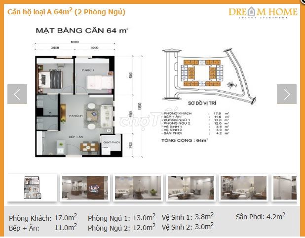 Căn hộ Quận Gò Vấp 64.5m² 2PN, 2 WC, CC Dreamhome