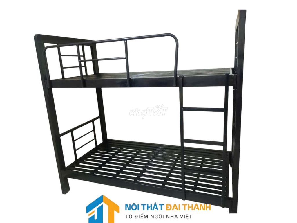 Giường sắt 2 tầng 80cm hộp 4x8 màu đen-giao HCM