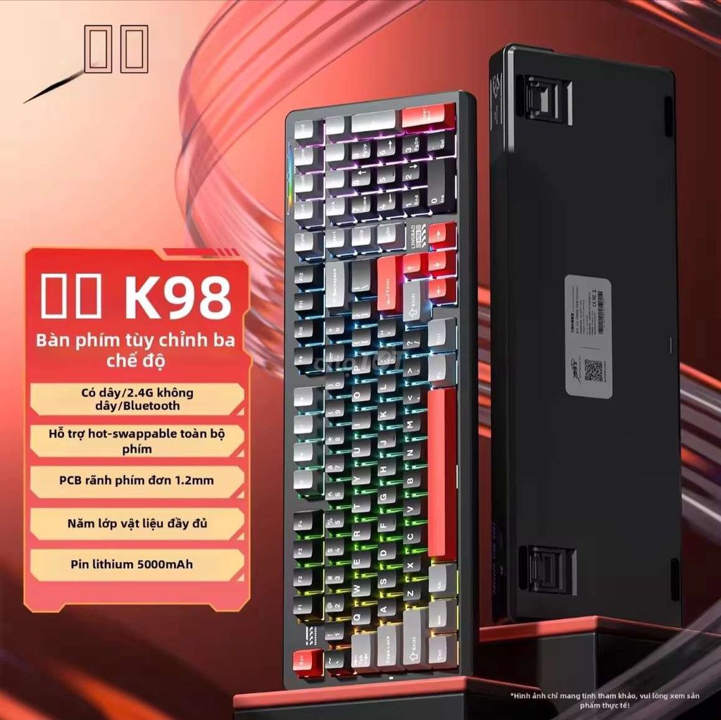 Bàn phím cơ Lingbao K98 Đen đỏ. Mua bán Phụ kiện (Màn hình, Chuột...) tại Huyện Thủ Thừa Long An được đăng bởi Vinh Gaming hình 1