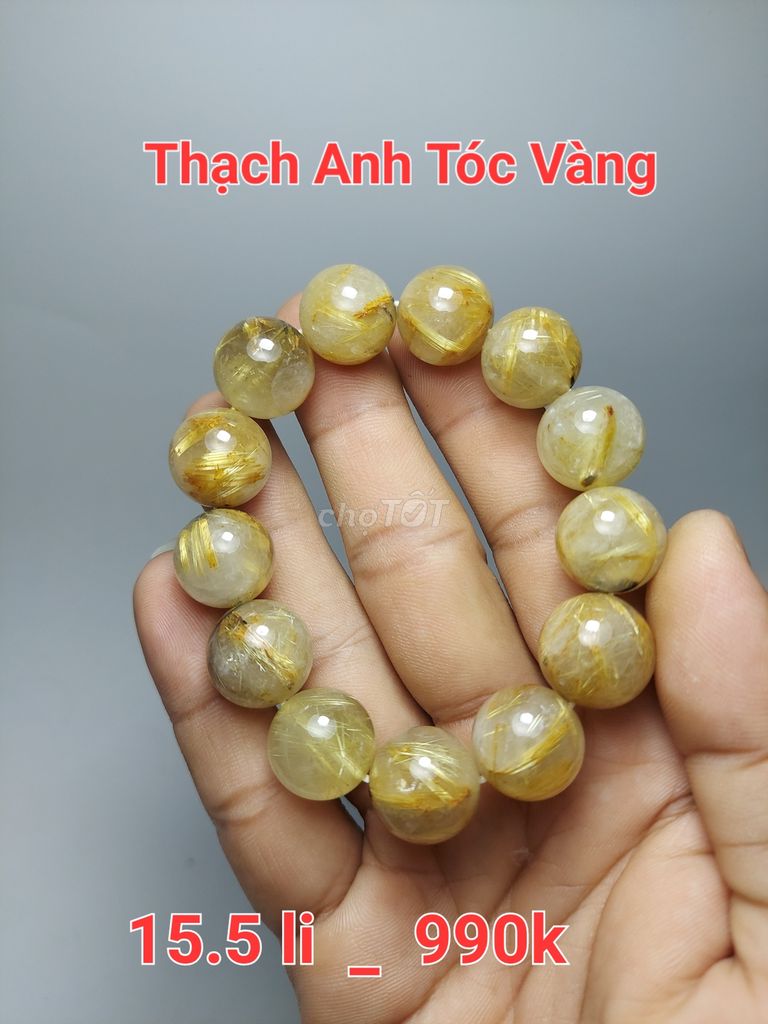 Vòng tay đá thạch anh tóc vàng tự nhiên 100