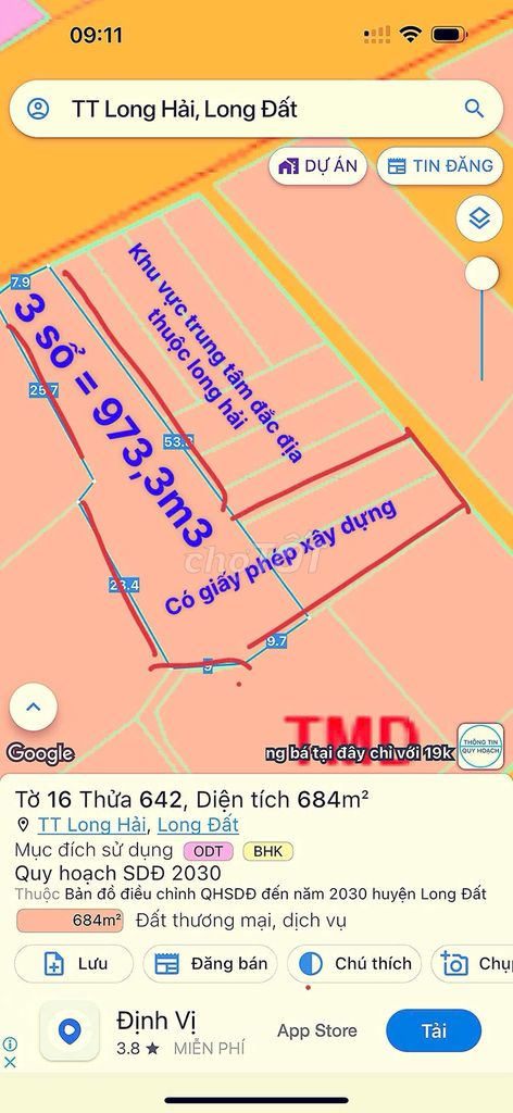 Chính chủ bán đất trung tâm Long Hải - Có sẵn sổ + giấy phép xây dụng. Mua bán Đất tại Huyện Long Điền Bà Rịa - Vũng Tàu được đăng bởi XT hình 2