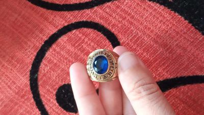 Nhẫn cổ USA 10k đính đá xanh dương saphire LX 01