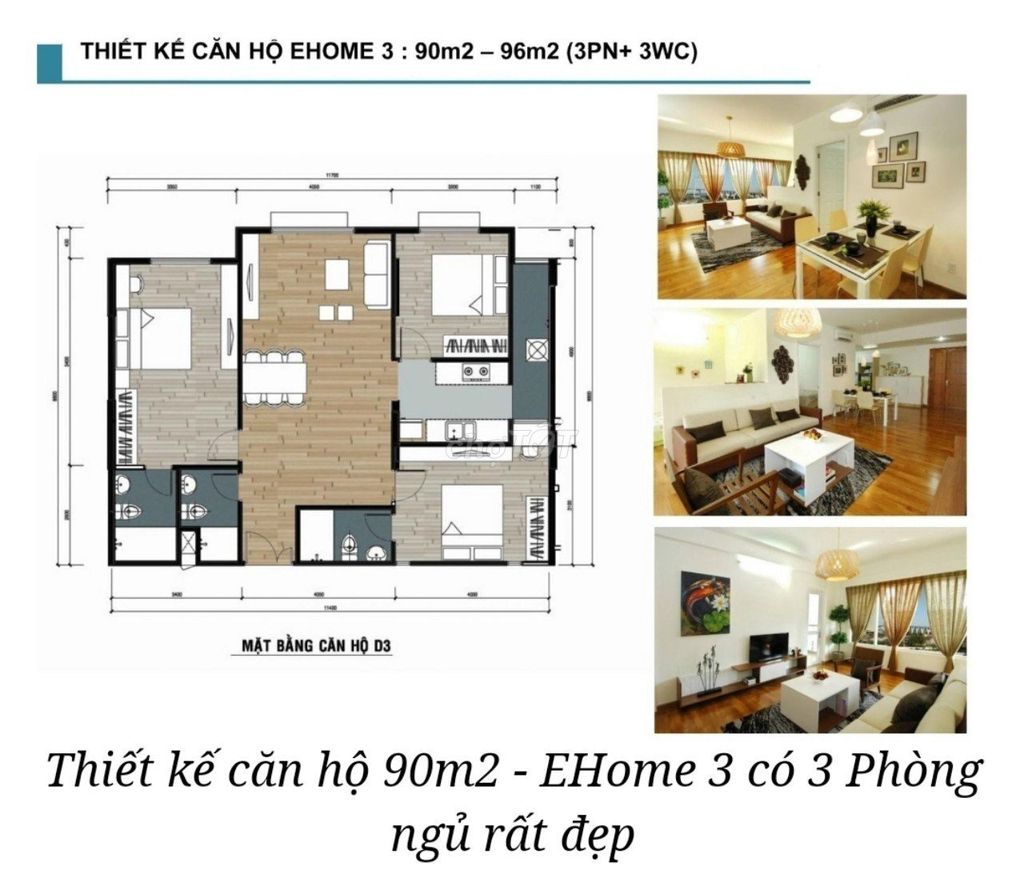 Ehome3 cho thuê 3PN 3WC 64m2,10 triệu/tháng block mới, lầu cao, sàn gỗ