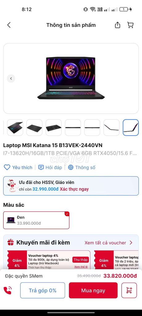 MSI Katana 15 B13VEK-2440 vn. Mua bán Laptop tại Quận 3 Tp Hồ Chí Minh được đăng bởi Thy Ngọc hình 1
