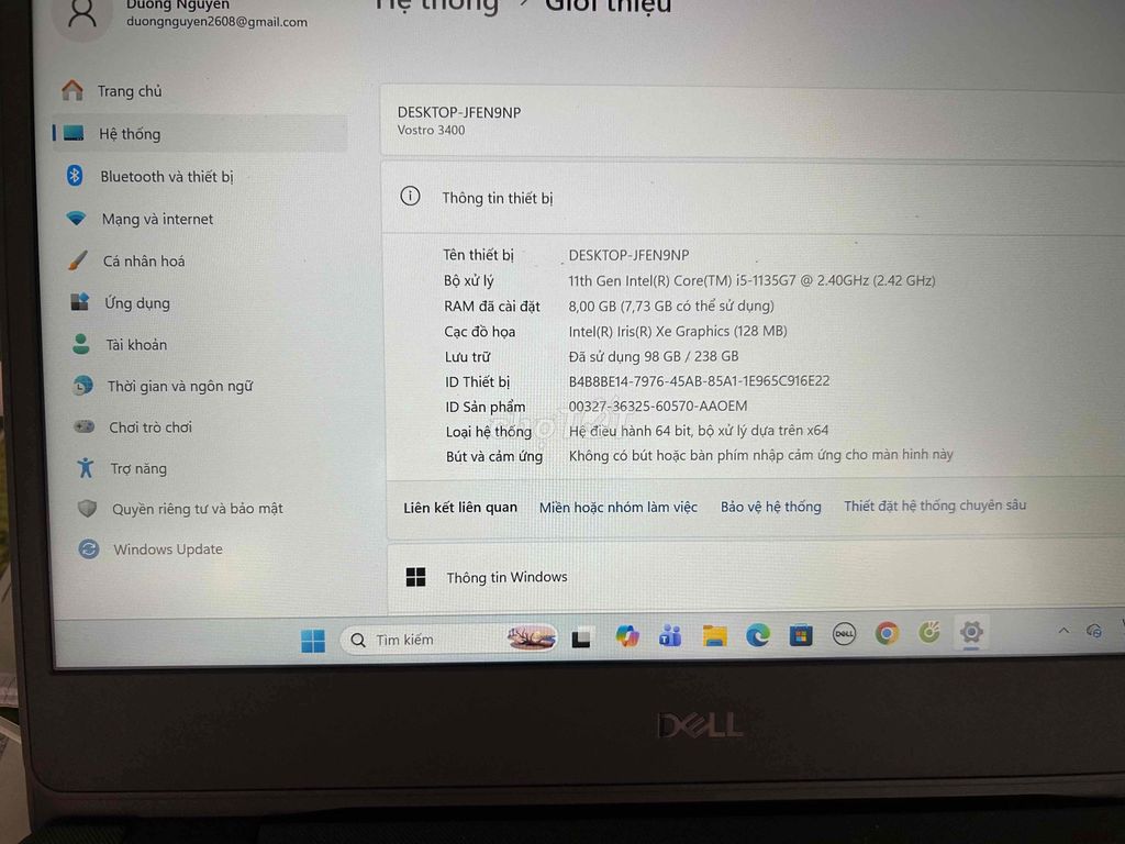 Dell Vostr***5G7 8GB/256GB SSD. Mua bán Laptop tại Huyện Cái Bè Tiền Giang được đăng bởi Nguyen Duong hình 1