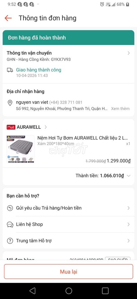 Đệm hơi AURAWELL Xám 200*180*40cm. Mua bán Giường, chăn ga gối nệm tại Quận Hoàng Mai Hà Nội được đăng bởi nguyen van viet hình 1