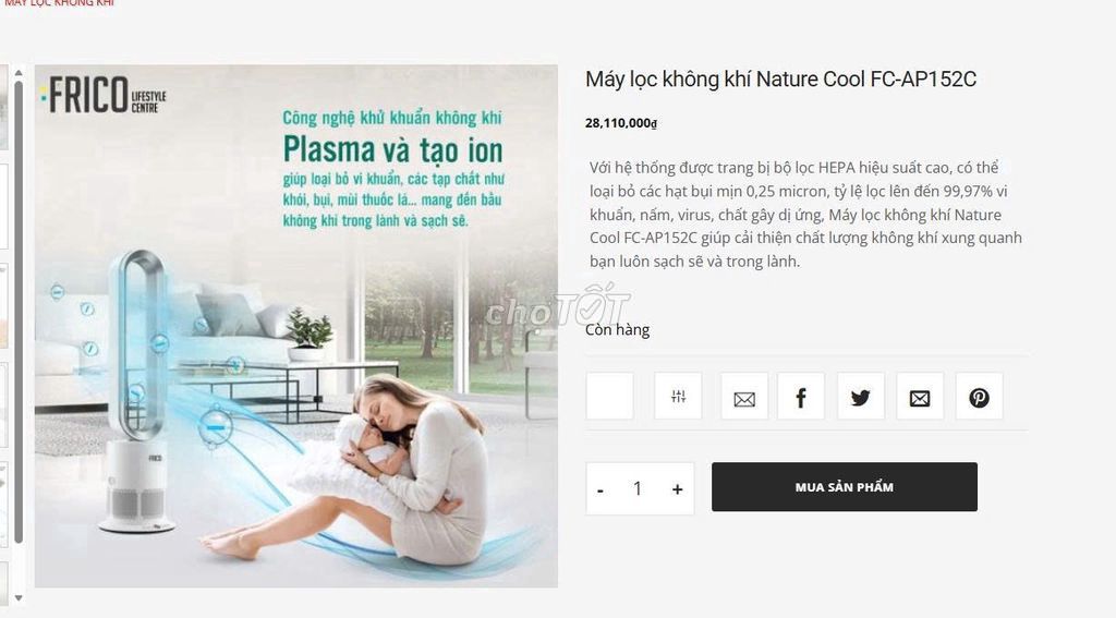 Máy lọc không khí Frico FC-AP152 Trắng. Mua bán Máy lạnh, điều hoà tại Quận Gò Vấp Tp Hồ Chí Minh được đăng bởi Trang Chí Cường hình 1