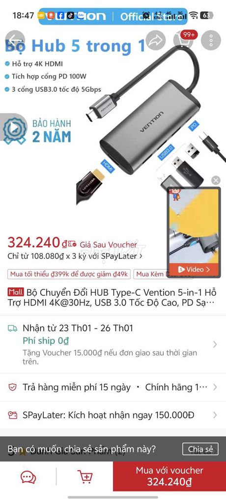 Bộ chuyển đổi USB Hub Vention 5-in-1. Mua bán Phụ kiện (Màn hình, Chuột...) tại Huyện Krông Năng Đắk Lắk được đăng bởi Đặng anh tuấn hình 1