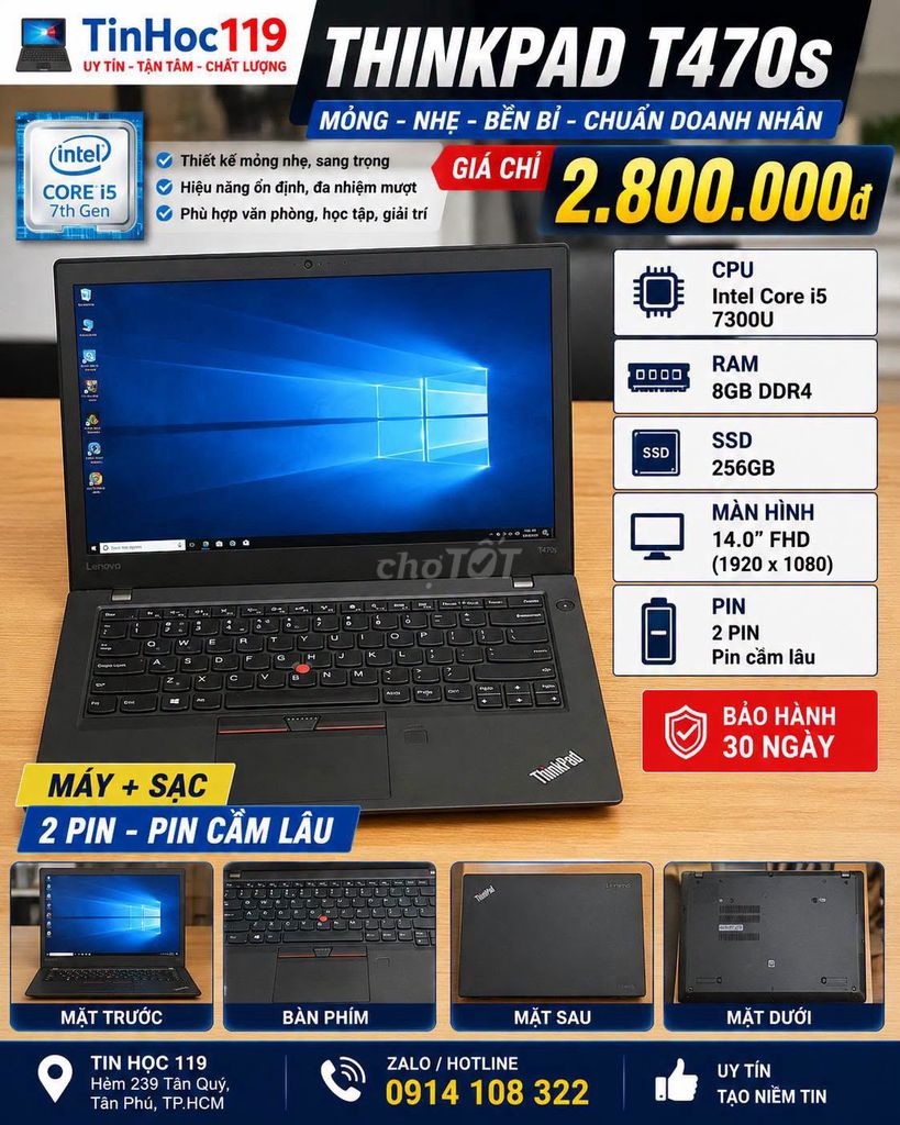 Lenovo ThinkPad T470s i5-7300U 14 inch 8GB/256GB. Mua bán Laptop tại Quận Tân Phú Tp Hồ Chí Minh được đăng bởi Hội Đồ Điện Tử hình 1