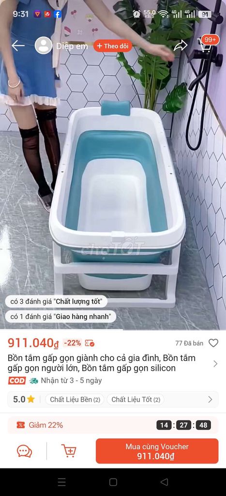 Bồn tắm gấp gọn Silicon Xanh Trắng. Mua bán Thiết bị vệ sinh, nhà tắm tại Quận 12 Tp Hồ Chí Minh được đăng bởi Max9999 hình 1