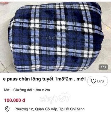 mền lông tuyết 1m8*2m. mới 1000%. Mua bán Giường, chăn ga gối nệm tại Quận Gò Vấp Tp Hồ Chí Minh được đăng bởi Hà