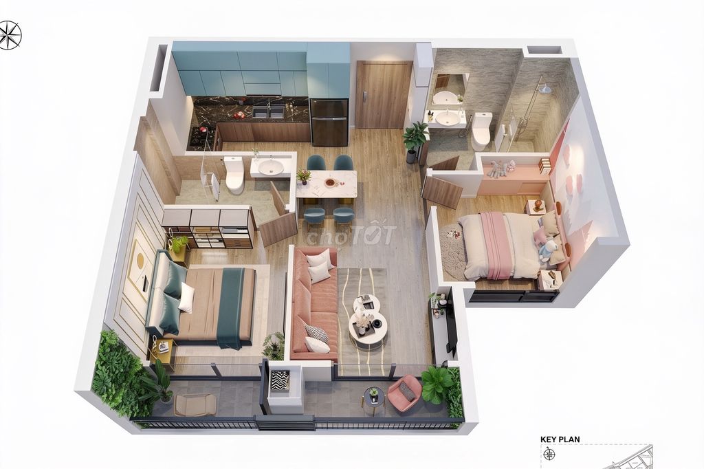 Cho thuê căn hộ 2PN, tầng 8 tòa BE1 Vinhomes Ocean Park, 73m²