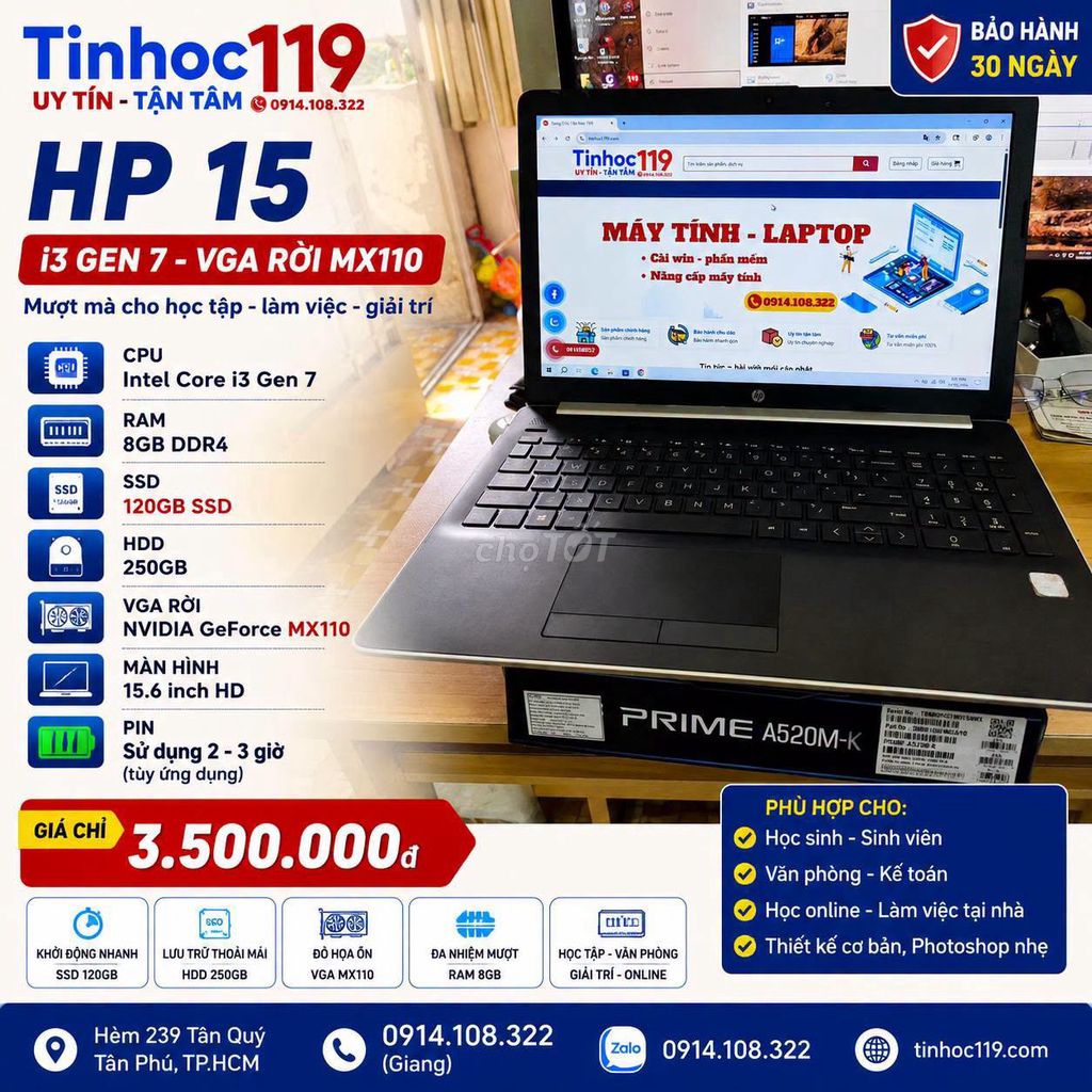 HP 15 DA i3 Gen 7 15.6 inch 8GB/SSD 120GB+HDD 250GB Bạc. Mua bán Laptop tại Quận 1 Tp Hồ Chí Minh được đăng bởi Hội Đồ Điện Tử hình 1