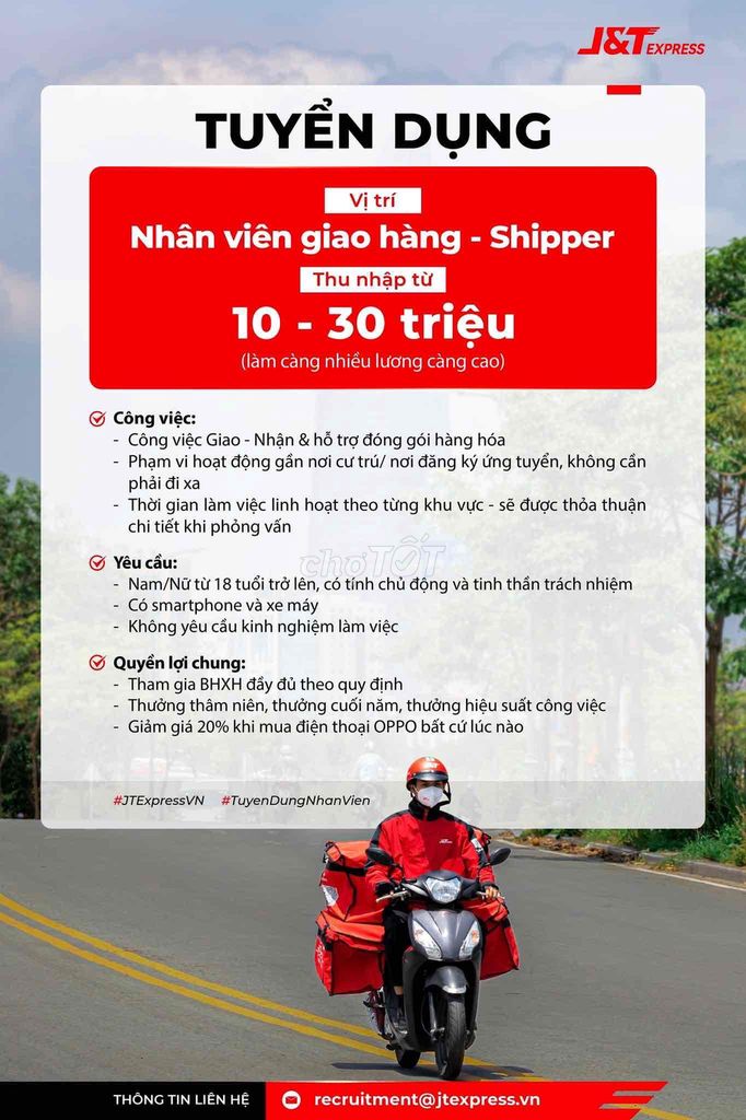 J&T Express Thanh Xuân tuyển nhân viên giao hàng