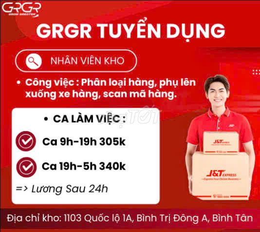 BÌNH TÂN TUYỂN NHÂN VIÊN KHO LƯƠNG NGÀY