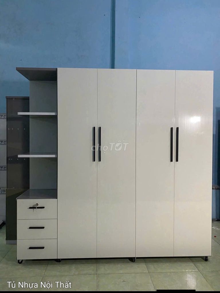 Tủ quần áo Nhựa Đài Loan 4 cánh 1 kệ tay cầm dài . Mua bán Tủ, kệ gia đình tại Thành phố Thủ Dầu Một Bình Dương được đăng bởi Phương hoa hình 1