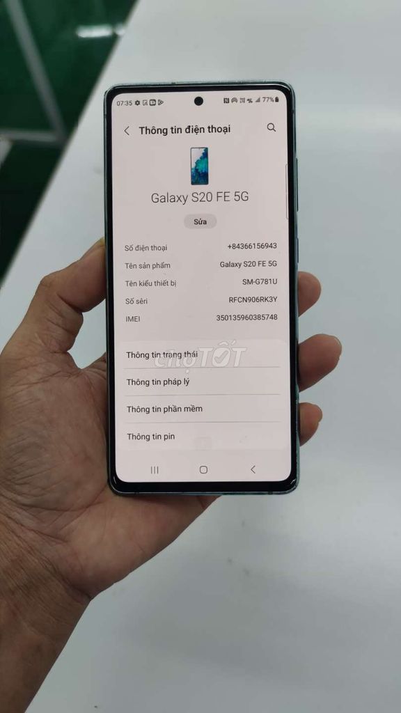 Samsung Galaxy S20 FE 5G 128GB Xanh Mỹ. Mua bán Điện thoại tại Thành phố Thủ Đức Tp Hồ Chí Minh được đăng bởi hoàng thạch hình 1