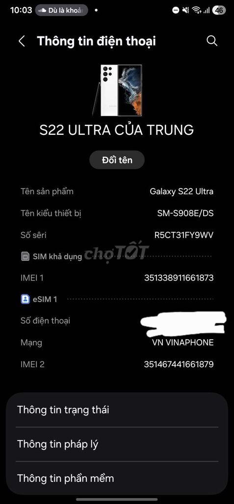 Samsung Galaxy S22 Ultra 12GB/512GB OLED 120Hz. Mua bán Điện thoại tại Huyện Văn Giang Hưng Yên được đăng bởi TRUNG LEE hình 1