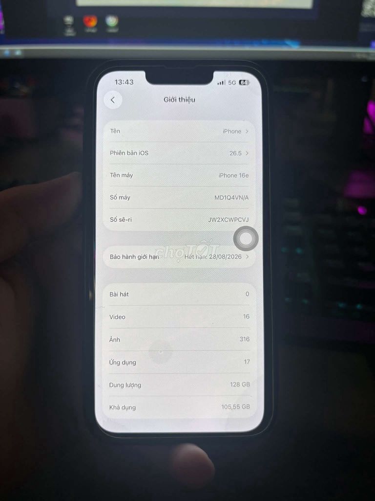 16e chính hãng còn bảo hành dài apple gl . Mua bán Điện thoại tại Quận Hoàng Mai Hà Nội được đăng bởi Jacking Son hình 1