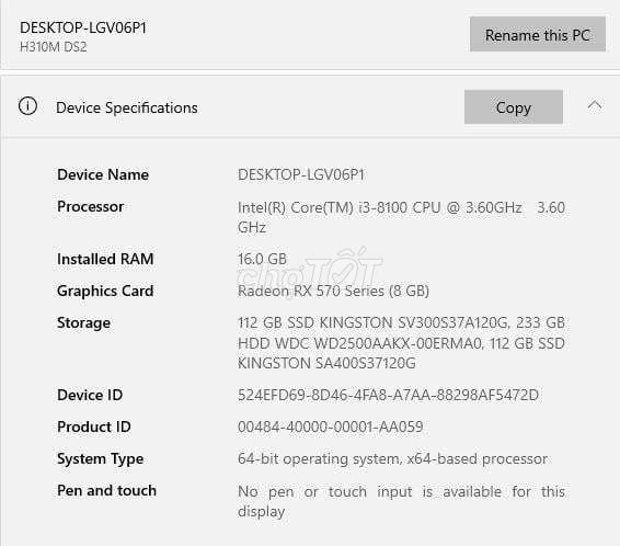 i3-8100 RX 570 8g 16GB/SSD 112GB×2  24 inch Đen. Mua bán Máy tính để bàn tại Huyện Hoài Đức Hà Nội được đăng bởi nguyễn hải quân hình 1