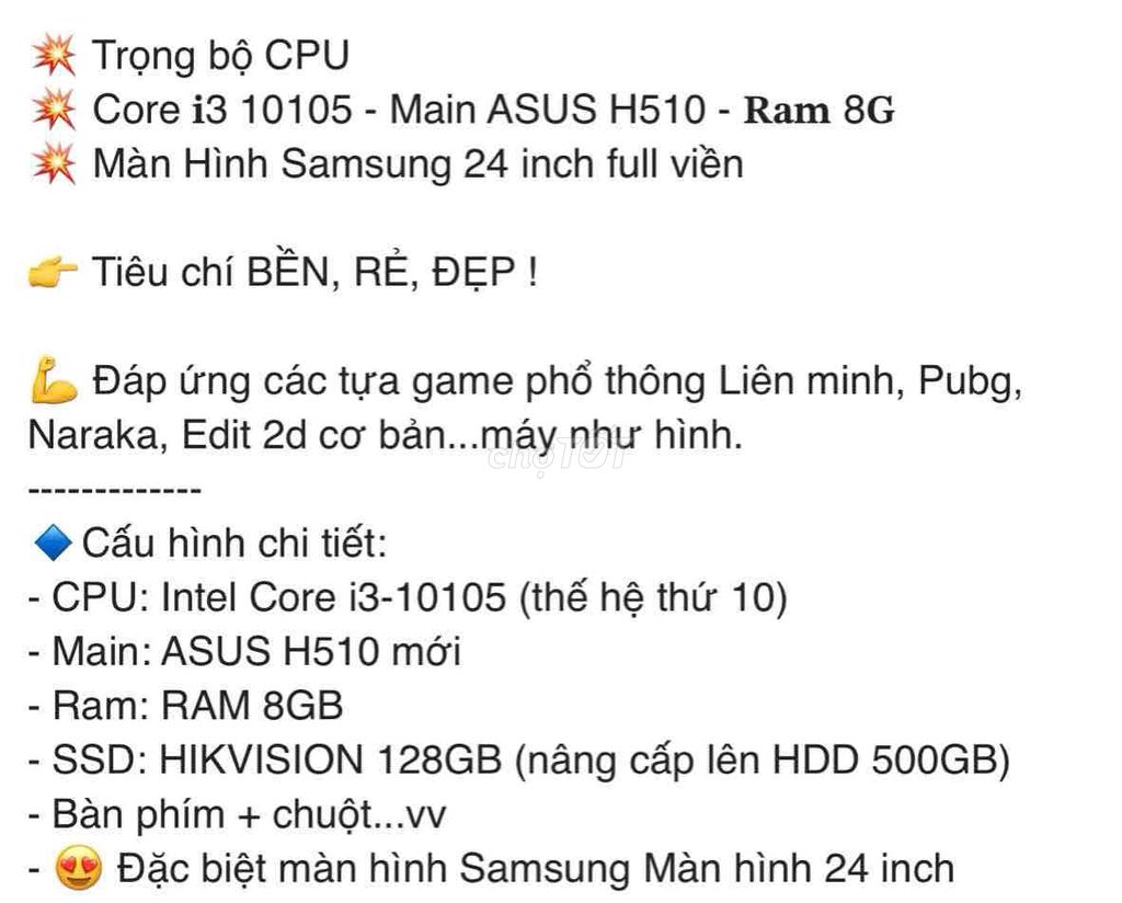 Trọn Bộ PC Core I3 thê hệ 10105 ASUS H510