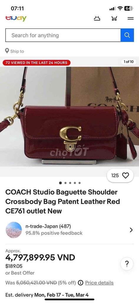 TÚI COACH CE761 MÀU ĐỎ KT: 20x6x11cm HÀNG MỚI 100%