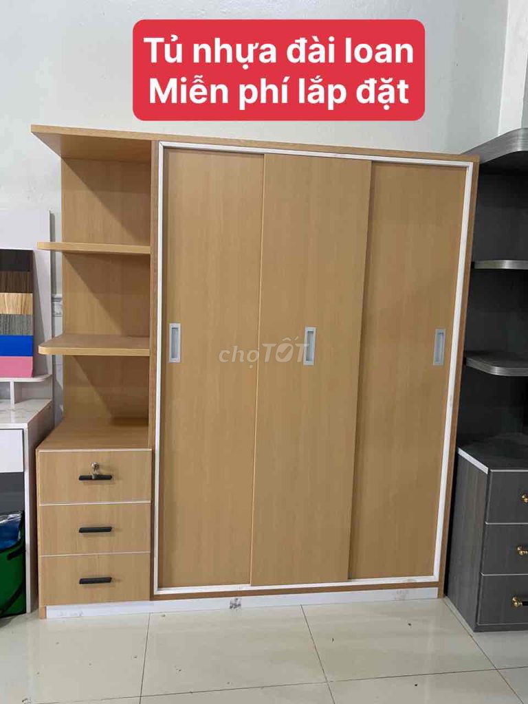 Tủ quần áo Nhựa Đài Loan 3 cánh lùa Vàng gỗ. Mua bán Tủ, kệ gia đình tại Quận Bình Tân Tp Hồ Chí Minh được đăng bởi Nội Thất Gia Đình hình 1