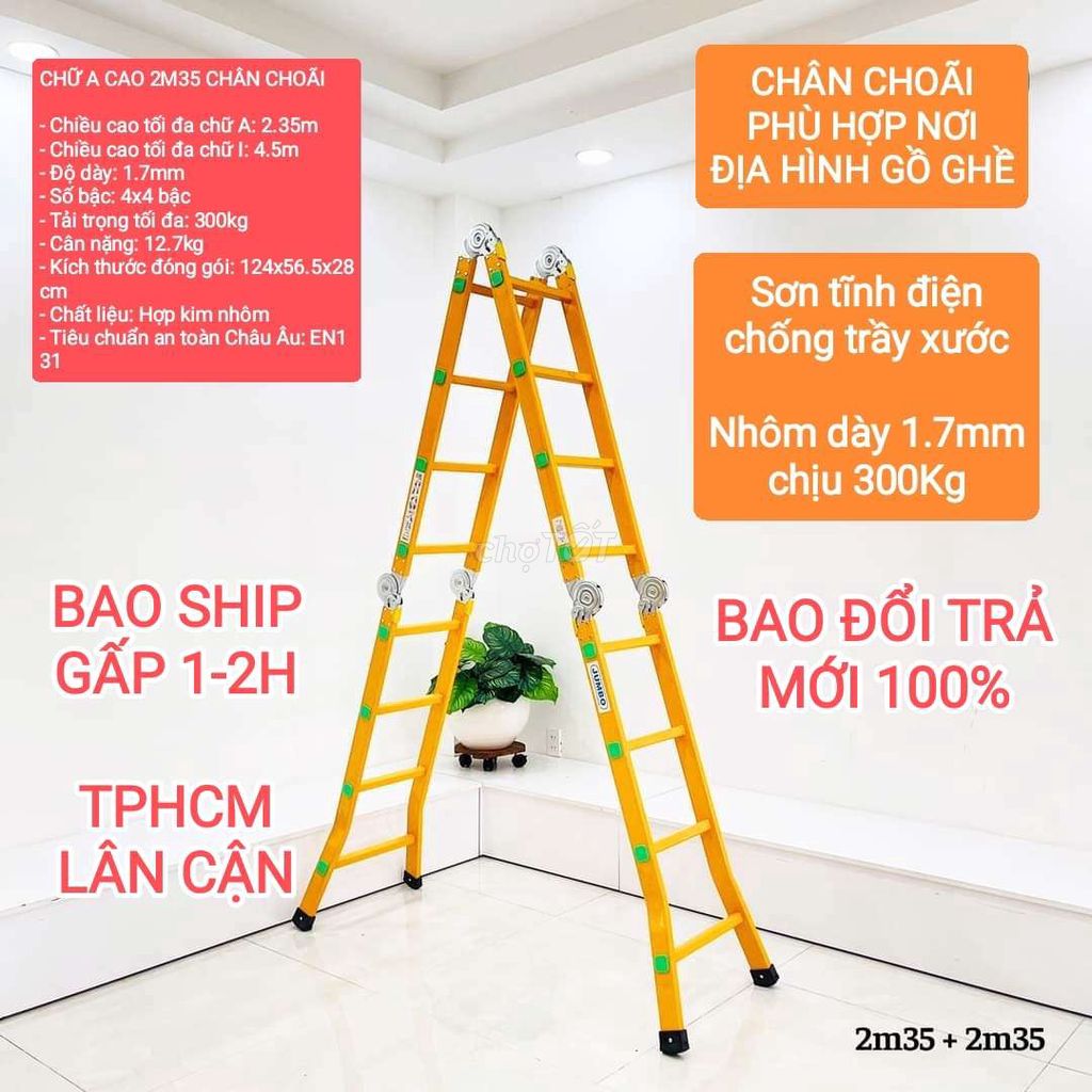 Thang xếp 4 đoạn chữ A cao 2m35 - Thang gấp gọn