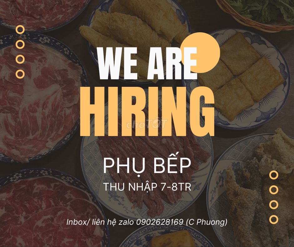 Phụ Bếp Full Time Ca Tối 8 Tr/ Tháng