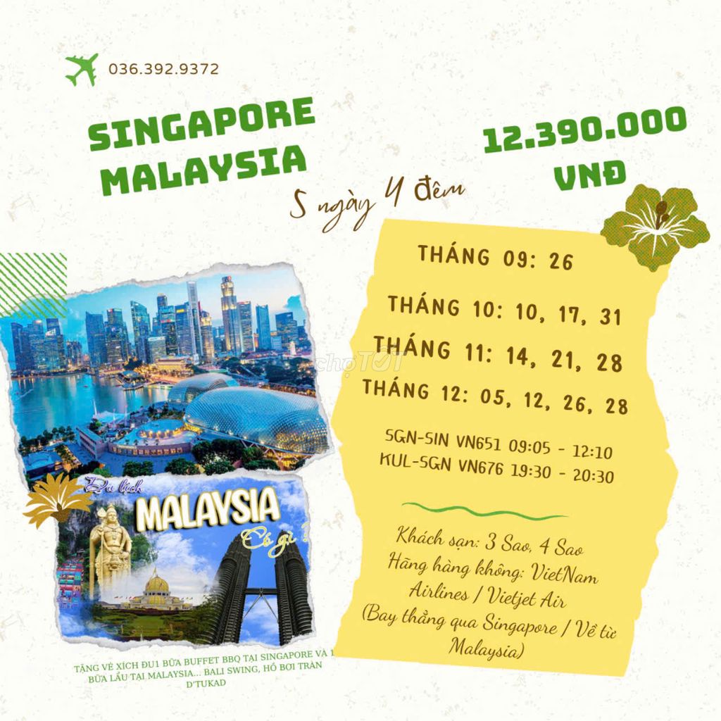 TOUR LIÊN TUYẾN SINGAPORE-MALAYSIA 5N4Đ BAY VN