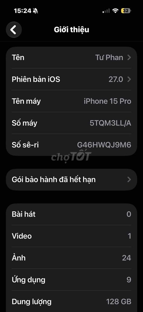 Apple iPhone 15 Pro 128GB Như mới. Mua bán Điện thoại tại Huyện Thanh Trì Hà Nội được đăng bởi Phan văn Tư hình 1
