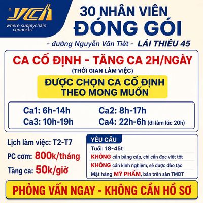 30 Nhân Viên Đóng Gói - 50k/h tăng ca