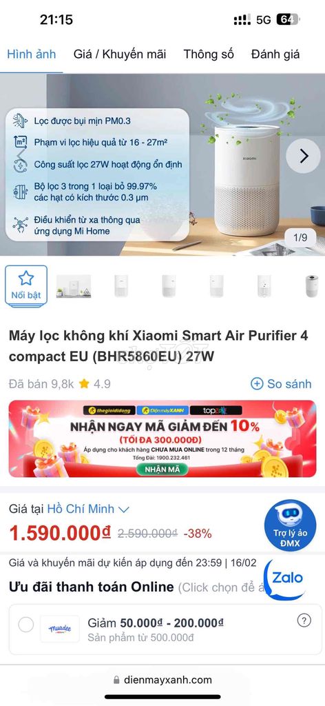 Máy lọc không khí Xiaomi Smart Air Purifier 4 Comp