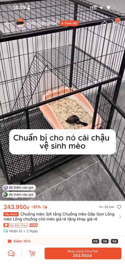 Chuồng mèo Kim loại Đen. Mua bán Phụ kiện, Thức ăn, Dịch vụ tại Quận Gò Vấp Tp Hồ Chí Minh được đăng bởi Đào Lan Phương hình 1