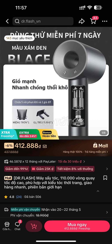 Máy sấy tóc DR.FLASH Xám - Xám Hồng. Mua bán Nội thất, đồ gia dụng khác tại Huyện Đông Anh Hà Nội được đăng bởi BunniesRose hình 1