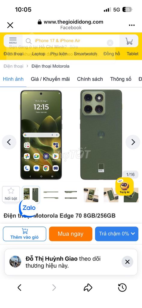 Motorola Edge 70 256GB Xanh. Mua bán Điện thoại tại Thành phố Thuận An Bình Dương được đăng bởi Hoàng Văn Nghĩa hình 1