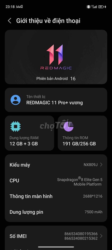Redmagic 11 Pro+ vương 256GB. Mua bán Điện thoại tại Thành phố Biên Hòa Đồng Nai được đăng bởi Nguyễn Hữu Vương hình 1