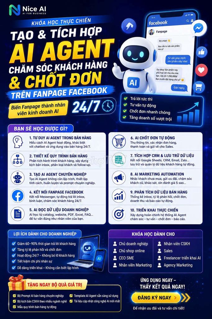 Khóa học Tạo AI Agent Facebook Fanpage. Dịch vụ tại Quận 12 Tp Hồ Chí Minh được đăng bởi Nguyễn Viết Huấn hình 1