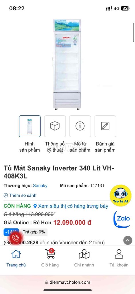 tủ mát Sanaky còn rất mới