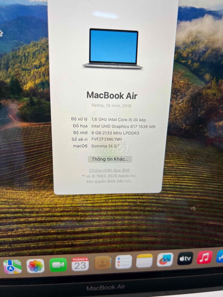 Apple MacBook Air i5 8GB/256GB 2019 Xám bh 3 tháng. Mua bán Laptop tại Quận Bình Thạnh Tp Hồ Chí Minh được đăng bởi Đông Mobile hình 1